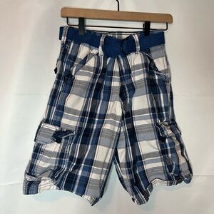 Wrangler  Blue Plaid Cargo Shorts with Belt